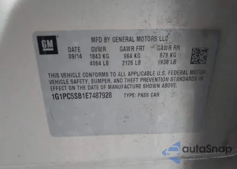 2014 Chevrolet Cruze 1Lt Auto z USA, uszkodzony, nr VIN 1G1PC5SB1E7487928